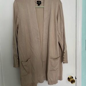 Beige Open Front Cardigan with Button Detail